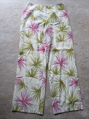 Vintage Talbots Tropical Print Wide-Leg Pants in Pink & Olive